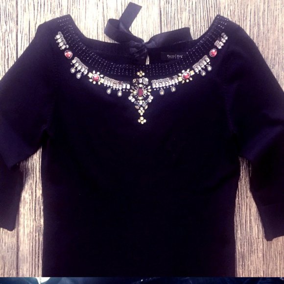 White House Black Market Sweaters - White House Black Market Rhinestone Silk Sweater